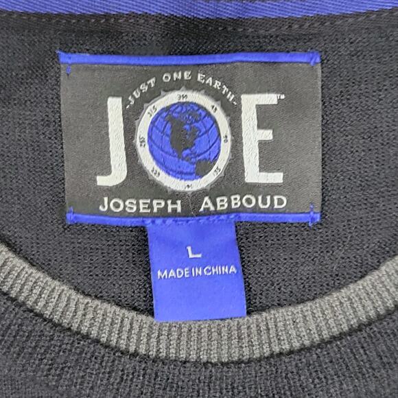 Joseph Abboud Merino Wool Blend Crew Neck Knit Sweater Black Gray Men's Size L - Picture 2 of 5